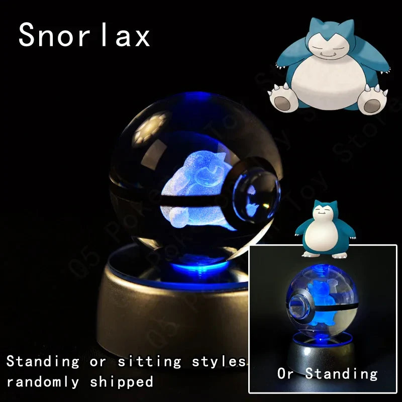 Pokemon 3D Crystal Pokeball with LED Light Base, Kids Anime Toy Gifts 2 in