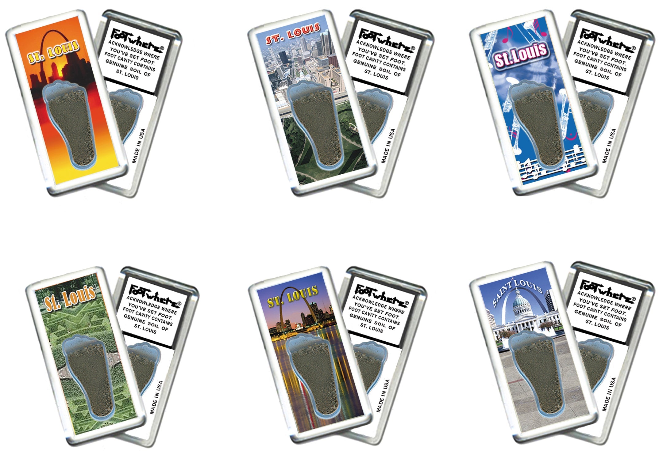 St. Louis FootWhere® Souvenir Magnet. 72 pieces / 6 assorted styles.