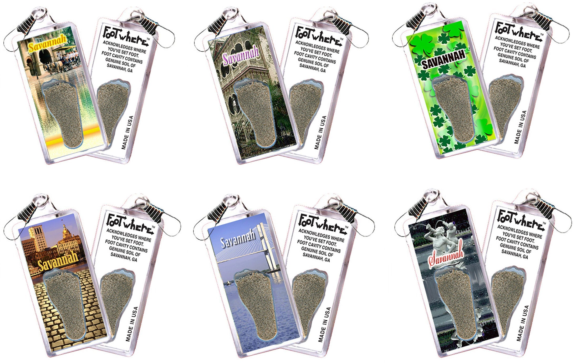 Savannah FootWhere® Souvenir Zipper-Pull. 72 pieces/ 6 assorted styles.
