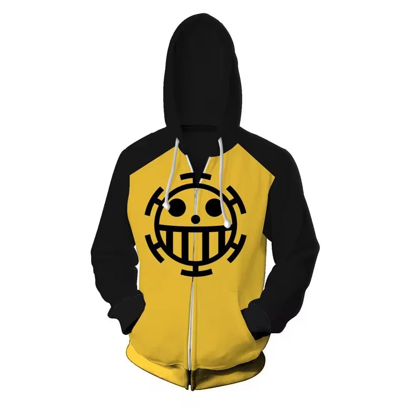 Trafalgar Law Anime Hoodies Two Options, One Piece 3D Hoodie Cosplay Costume Zipper Pullover Tops