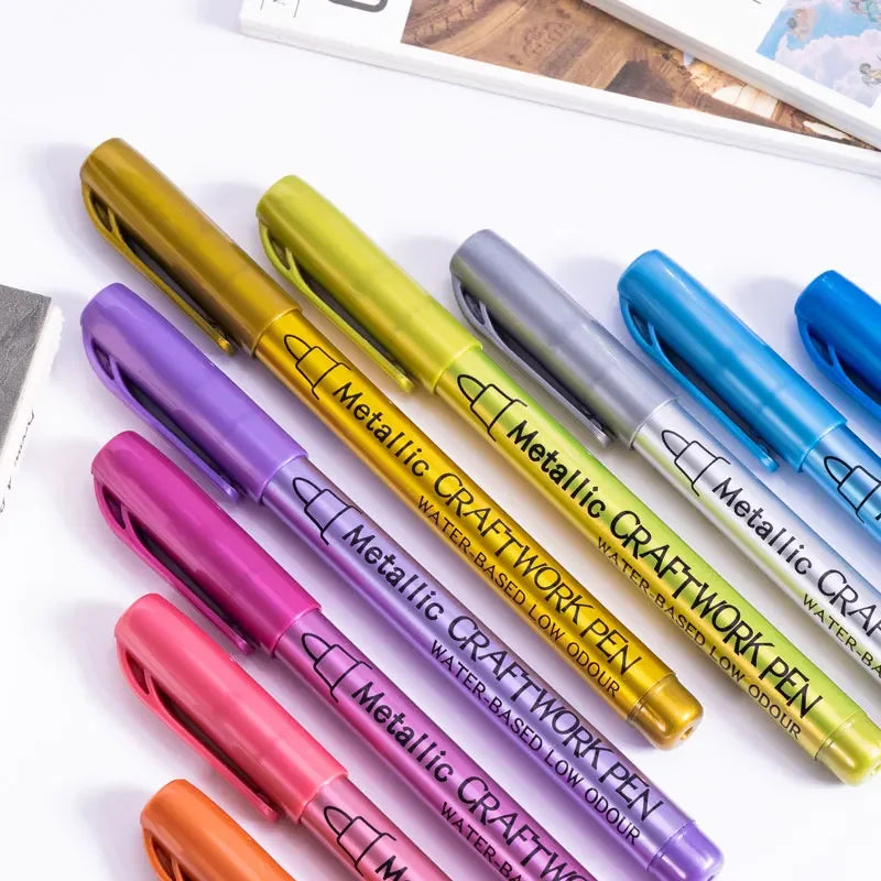 12 Colors Metallic Markers Pens Silver Gold Paint Pens for Black Paper, Glass, Rock Painting