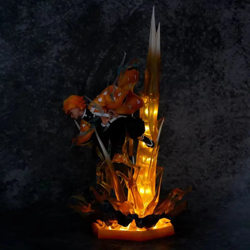 Agatsuma Zenitsu LED Anime Figure, Demon Slayer Action Figurines PVC Statue 35 CM