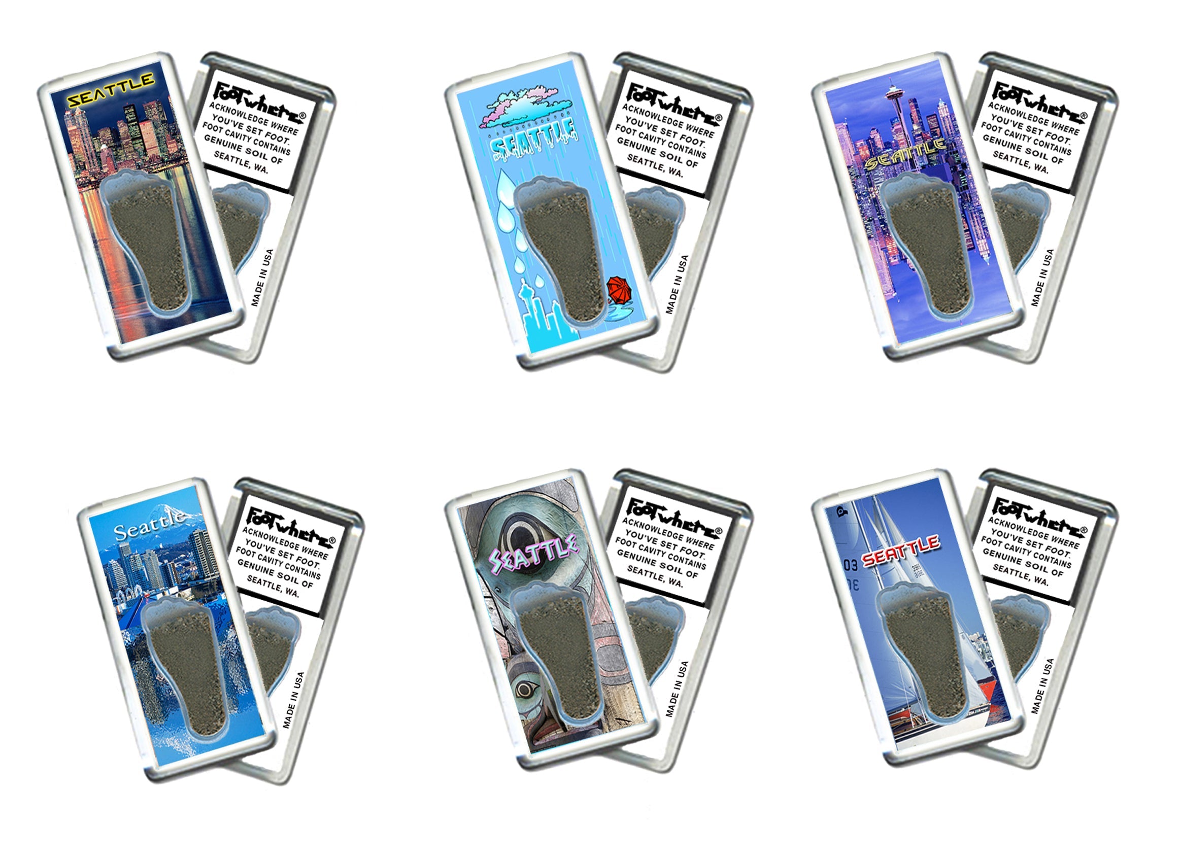 Seattle FootWhere® Souvenir Magnet. 72 pieces/ 6 assorted styles.