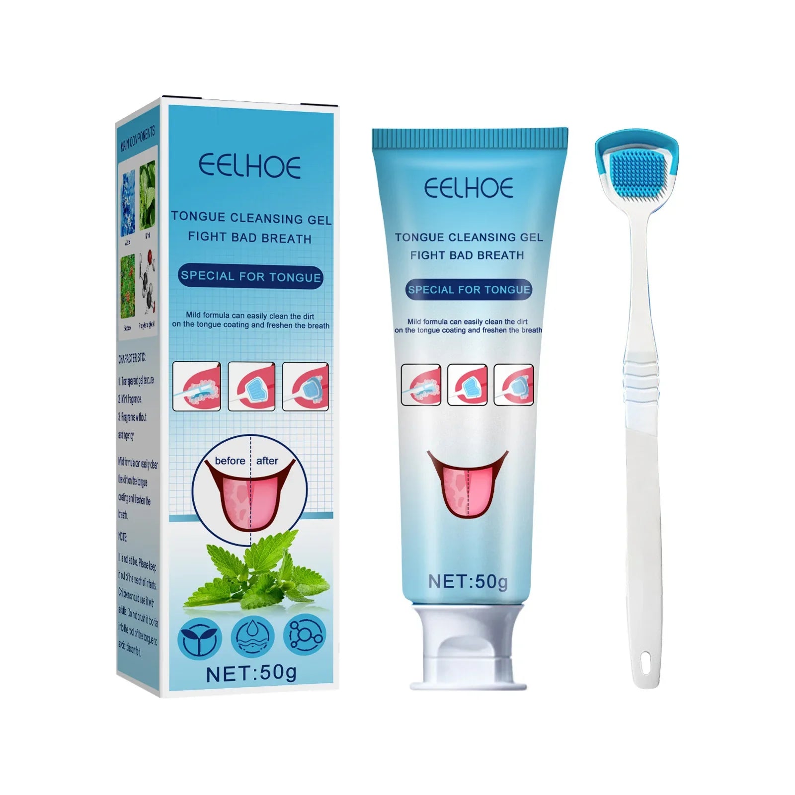 Tongue Cleansing Gel Tongue Coating Removal Kit Removing Thick White Tongue Coating,Balance Flora Freshing Breath Oral Care Tool