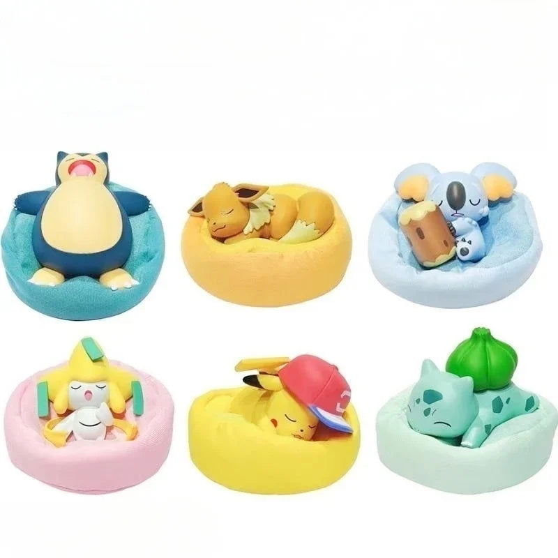 Sleeping Pokemon Anime Figurines, Pikachu Bulbasaur Psyduck Charmander