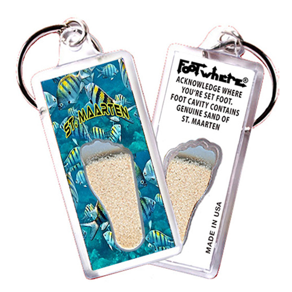 St. Maarten  FootWhere® Souvenir Keychain. 72 pieces/6 assorted styles.