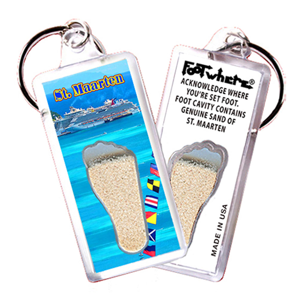St. Maarten  FootWhere® Souvenir Keychain. 72 pieces/6 assorted styles.