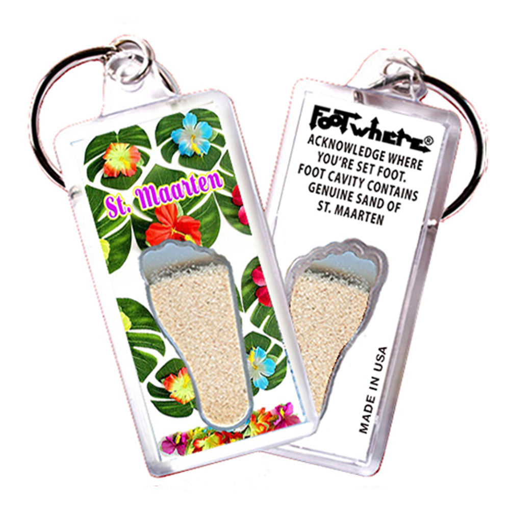 St. Maarten  FootWhere® Souvenir Keychain. 72 pieces/6 assorted styles.
