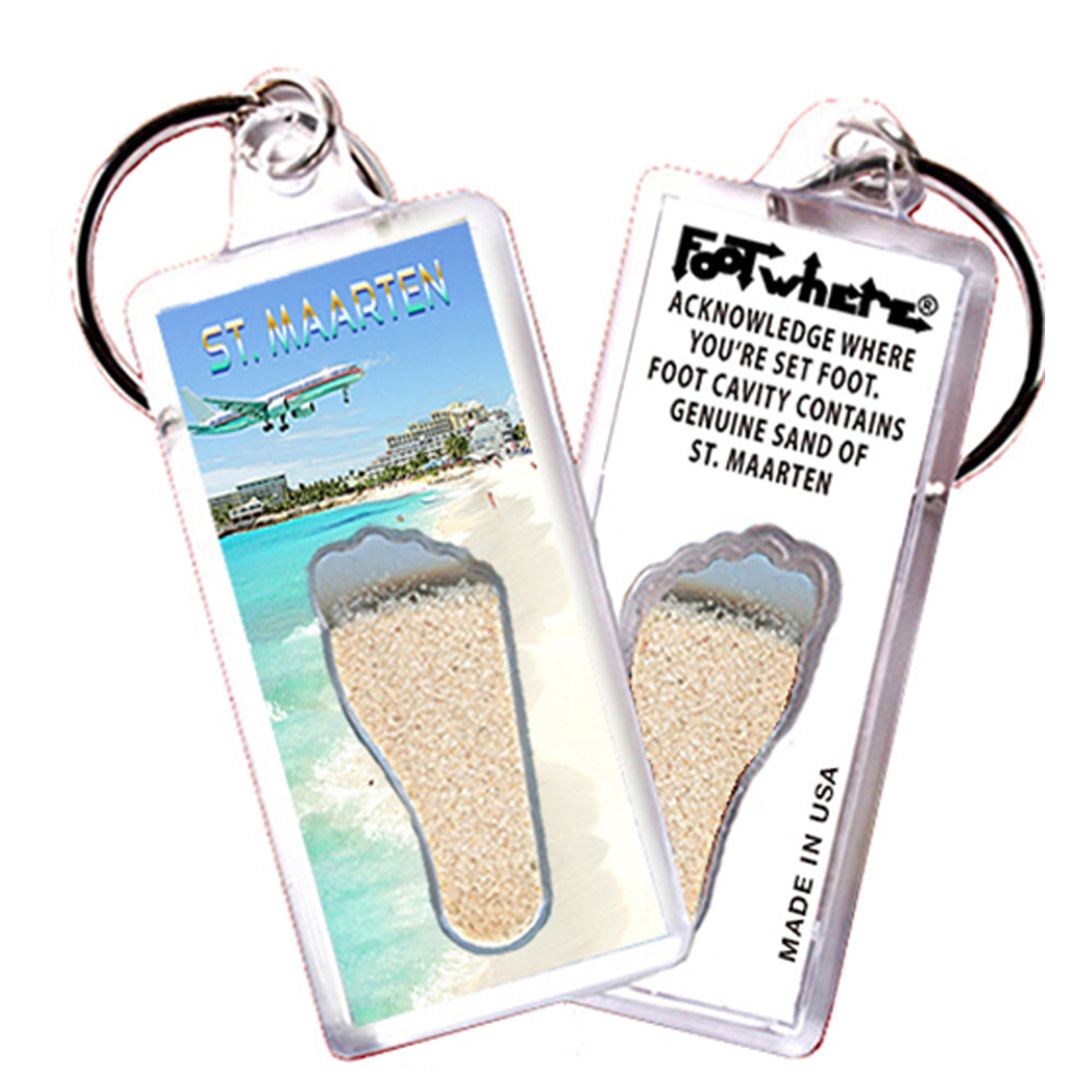 St. Maarten  FootWhere® Souvenir Keychain. 72 pieces/6 assorted styles.