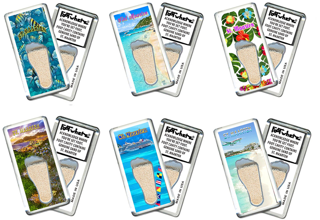 St. Maarten  FootWhere® Souvenir Magnet. 72 pieces/6 assorted styles.