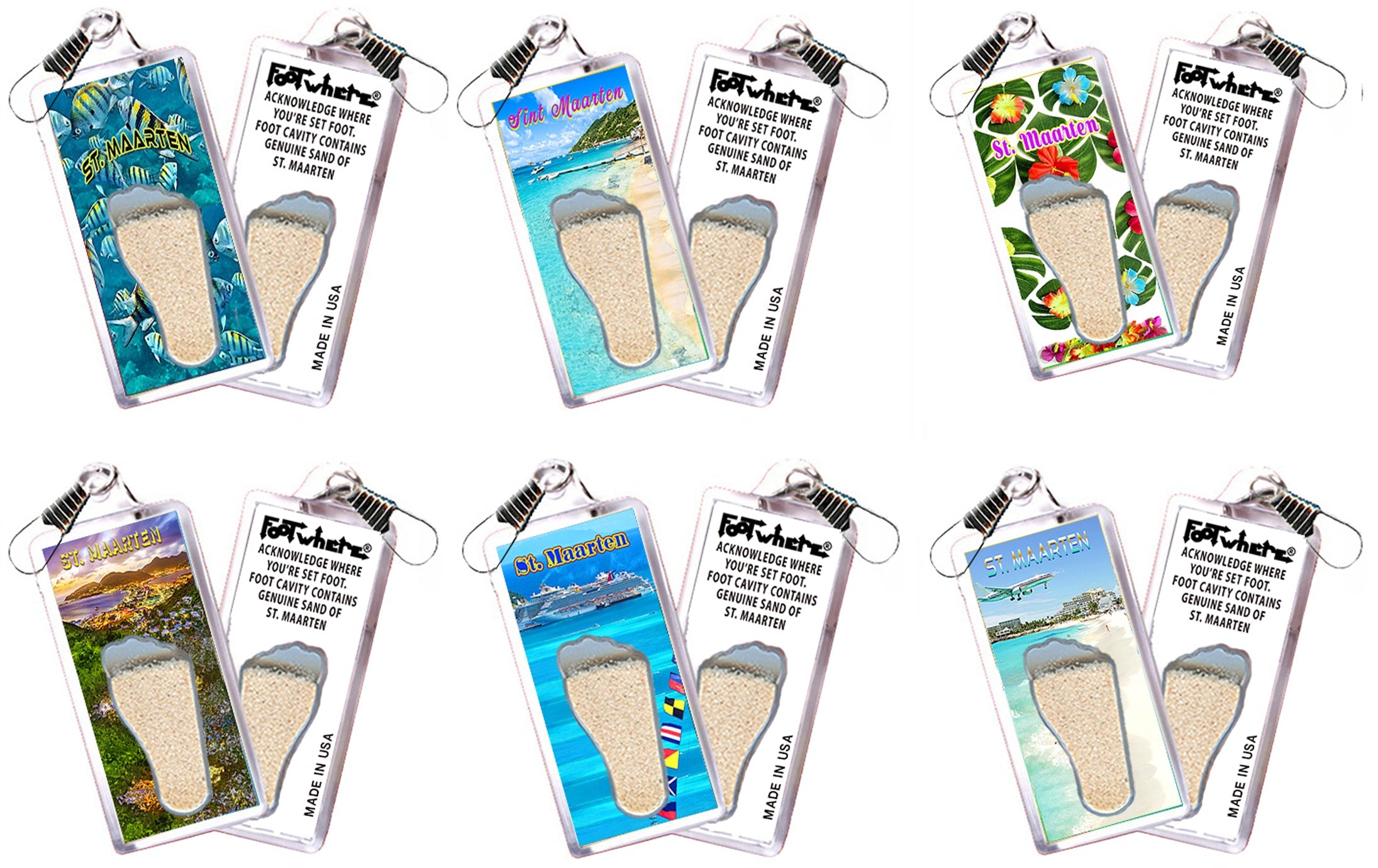 St. Maarten  FootWhere® Souvenir Zipper-Pull. 72 pieces/6 assorted styles.