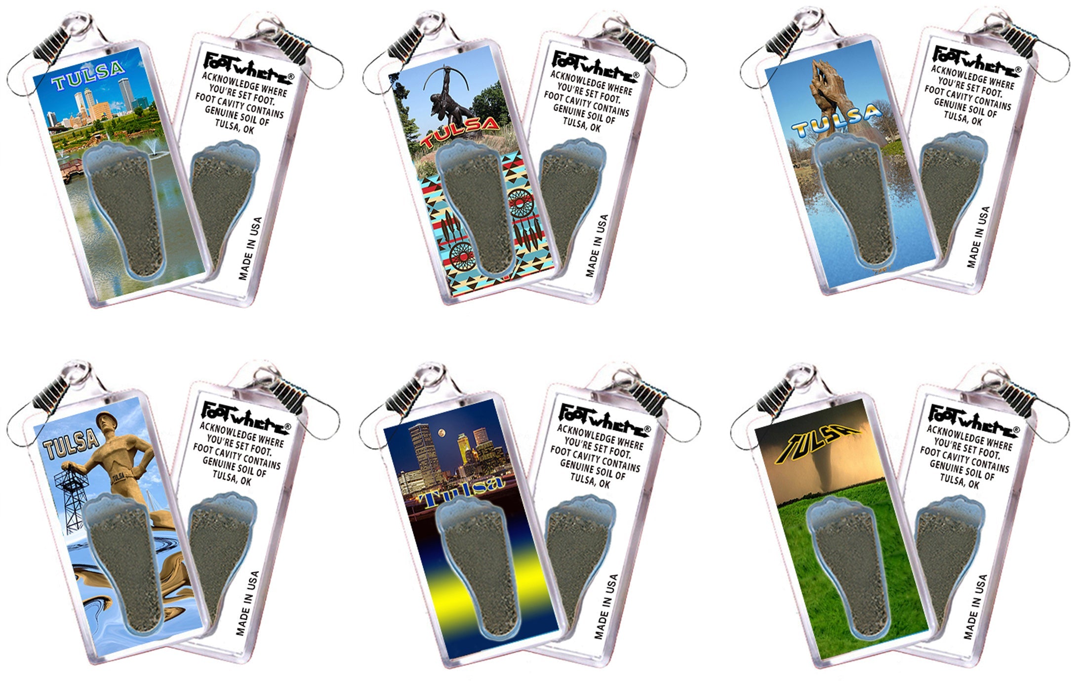 Tulsa FootWhere® Souvenir Zipper-Pull. 72 pieces/ 6 assorted styles.