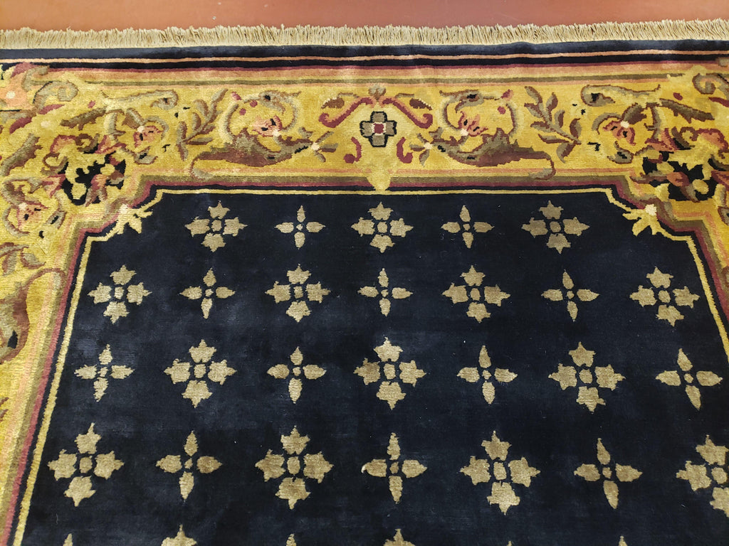 6x9 Aubusson Design Nepali Tibetan Rug Black & Tan Hand-Knotted Wool Carpet Soft Plush Pile New Rug Nice