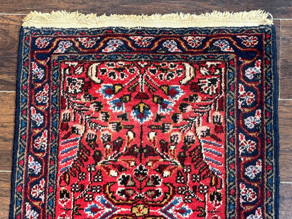 Small Antique Persian Tribal Rug 2x3, Red, Floral, Handmade, Hamadan Rug