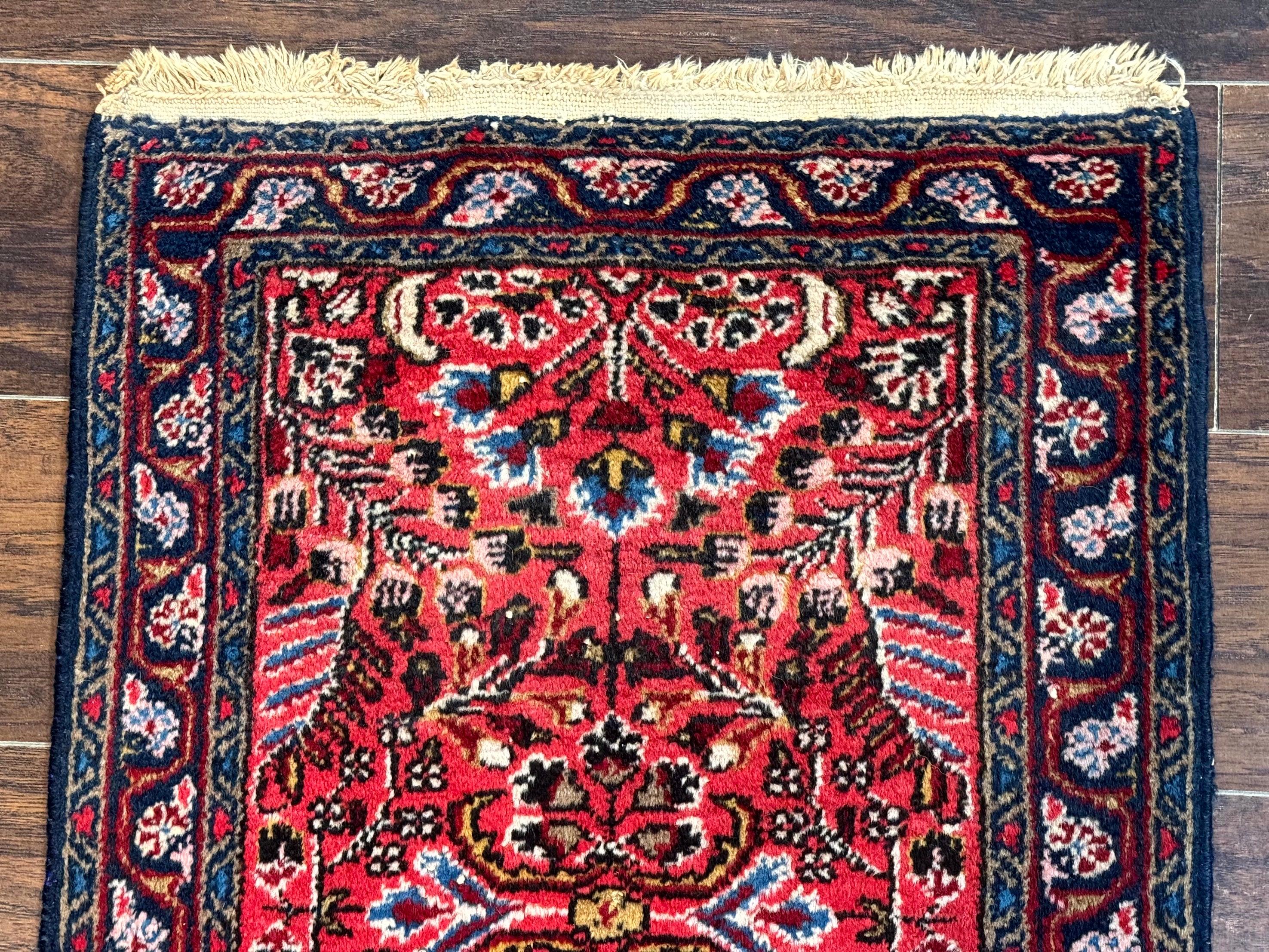 Small Antique Persian Tribal Rug 2x3, Red, Floral, Handmade, Hamadan Rug