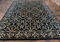 Tibetan Rug 8x10, Wool and Silk, Raised Pattern, Black and Gold, Floral