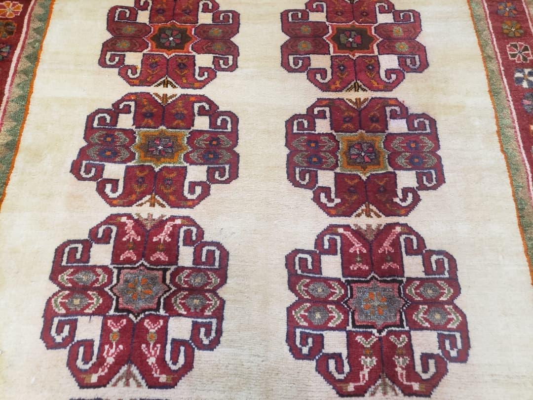 Vintage Persian Gabbeh Rug, Dark Red & Cream, Hand-Knotted, 5' x 6' 4"