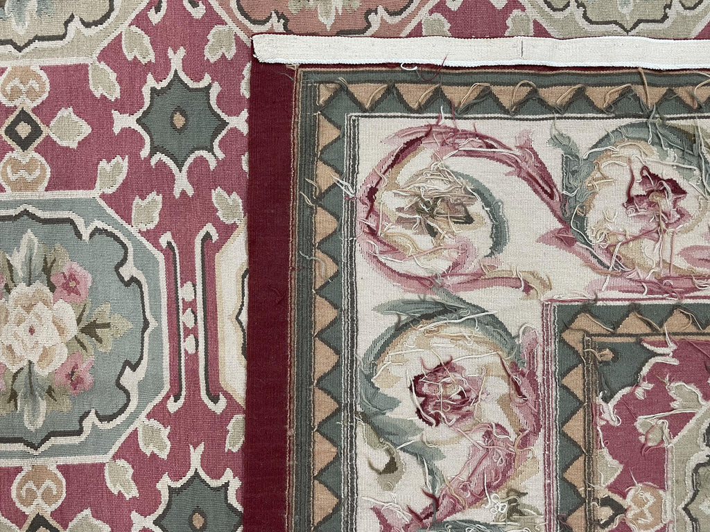 Square Aubusson Rug 9x9, Panel Design, European French English Carpet, Wool