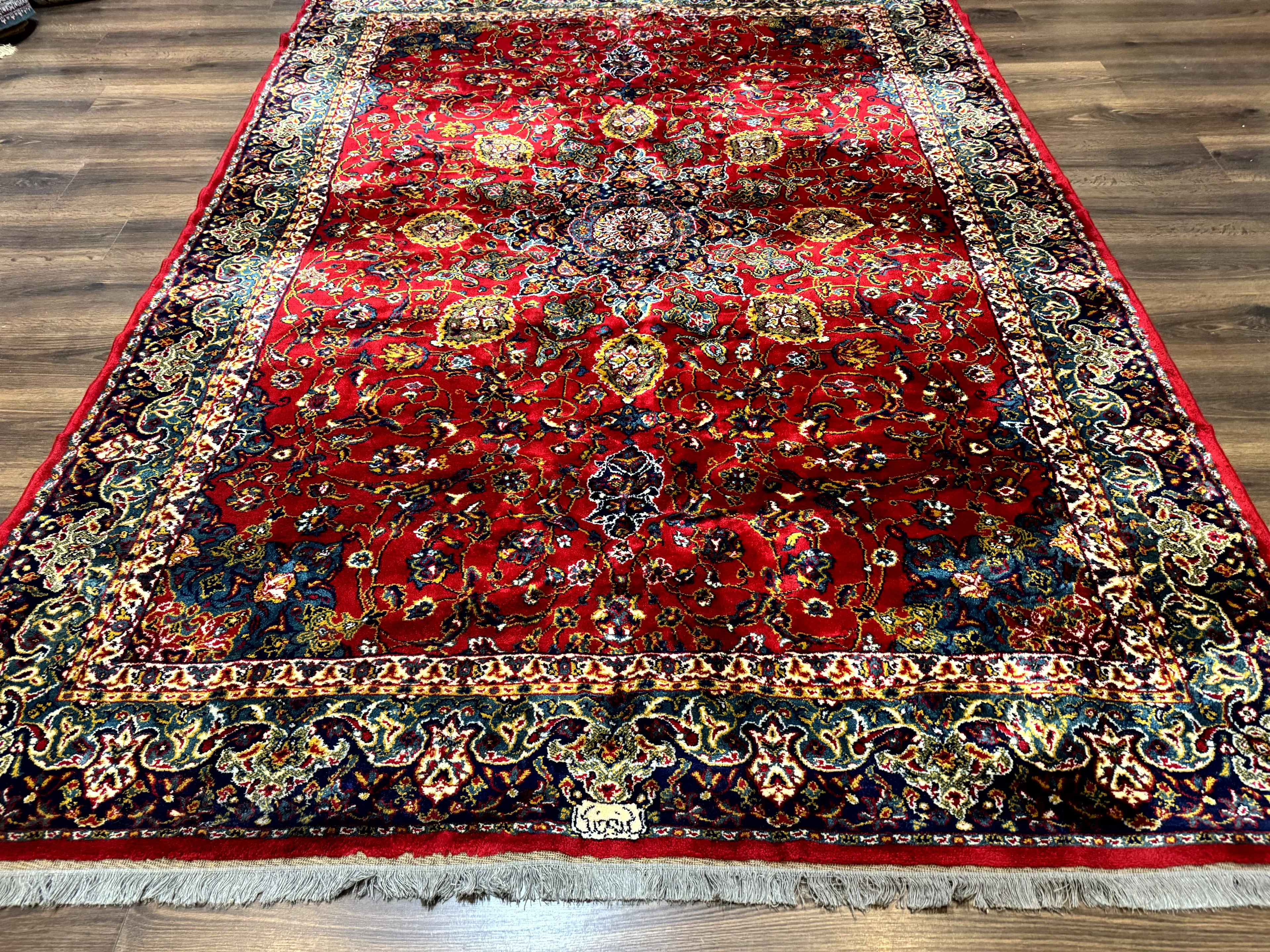 Red Persian Rug 6x9, Medallion Carpet, Ardebil Design, Vintage Belgium Power Loomed Carpet