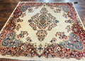 Square Persian Kerman Rug, Beige/Cream and Light Blue, Traditional Persian Rug, 5.5 x 5.5 ft