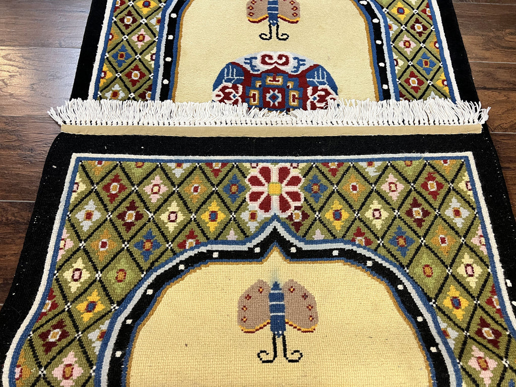Chinese Rug 3x6 ft, Chinese Wool Rug, Tiensin Rug, Handmade Wool 3 x 6 Vintage Peking Rug, Art Deco Rug, Butterflies