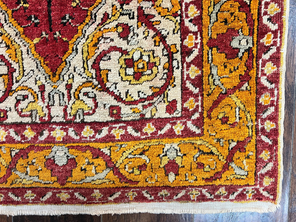 Antique Turkish Prayer Rug 3x5, Hand Knotted Turkish Melas Oushak Wool Carpet, Mehrab Rug, Orange & Red Vintage Rug 3 x 5 Collectible
