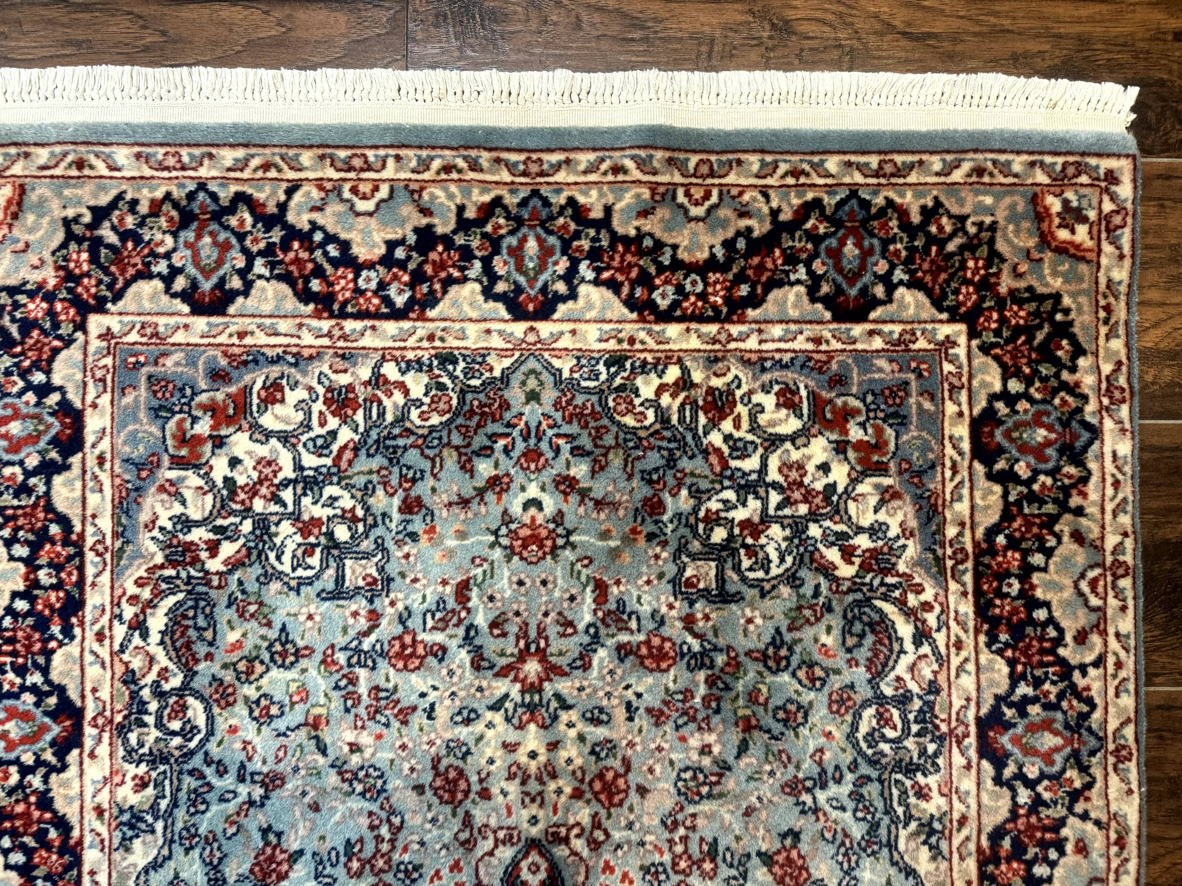 Indo Persian Kerman Rug 3x5, Light Blue, Floral Medallion