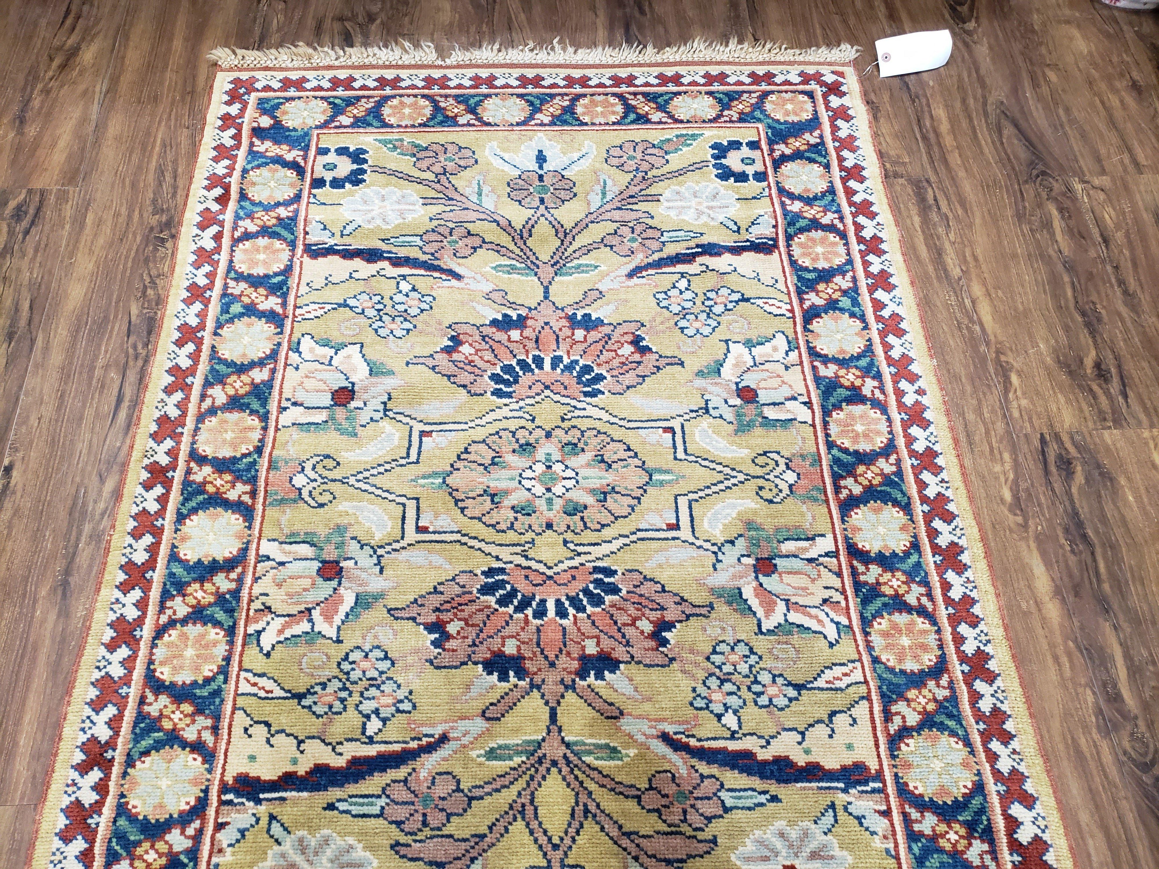 Hallway Runner Rug, Kitchen Runner, Sultanabad Hand Knotted Rug, Farmhouse Rug, 1950s Rug, Mahal Rug, Turkish Rug, Long Runner, Yellow