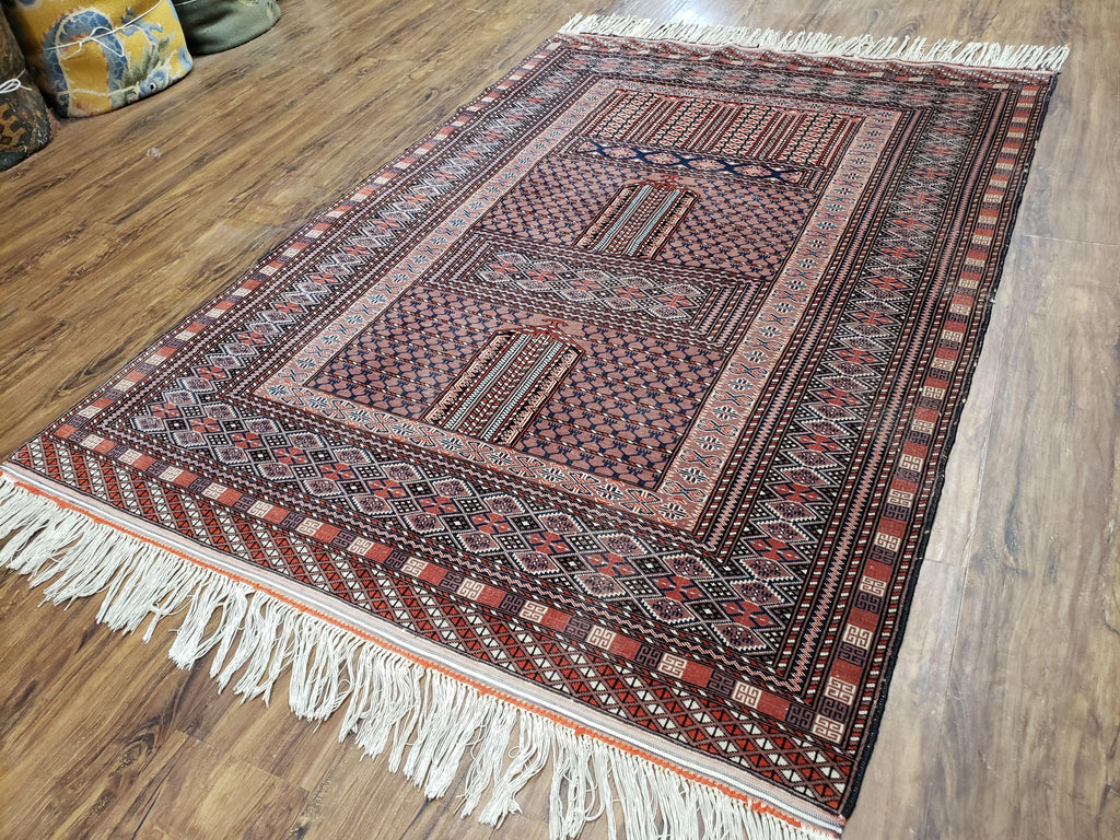 Vintage Turkoman Bokhara Rug 4x6, Four Seasons Pakistan Bukhara Turkmen Engsi Yamud Carpet, Fine Tribal Rug, Wool, Hand-Knotted, Brown, Nice