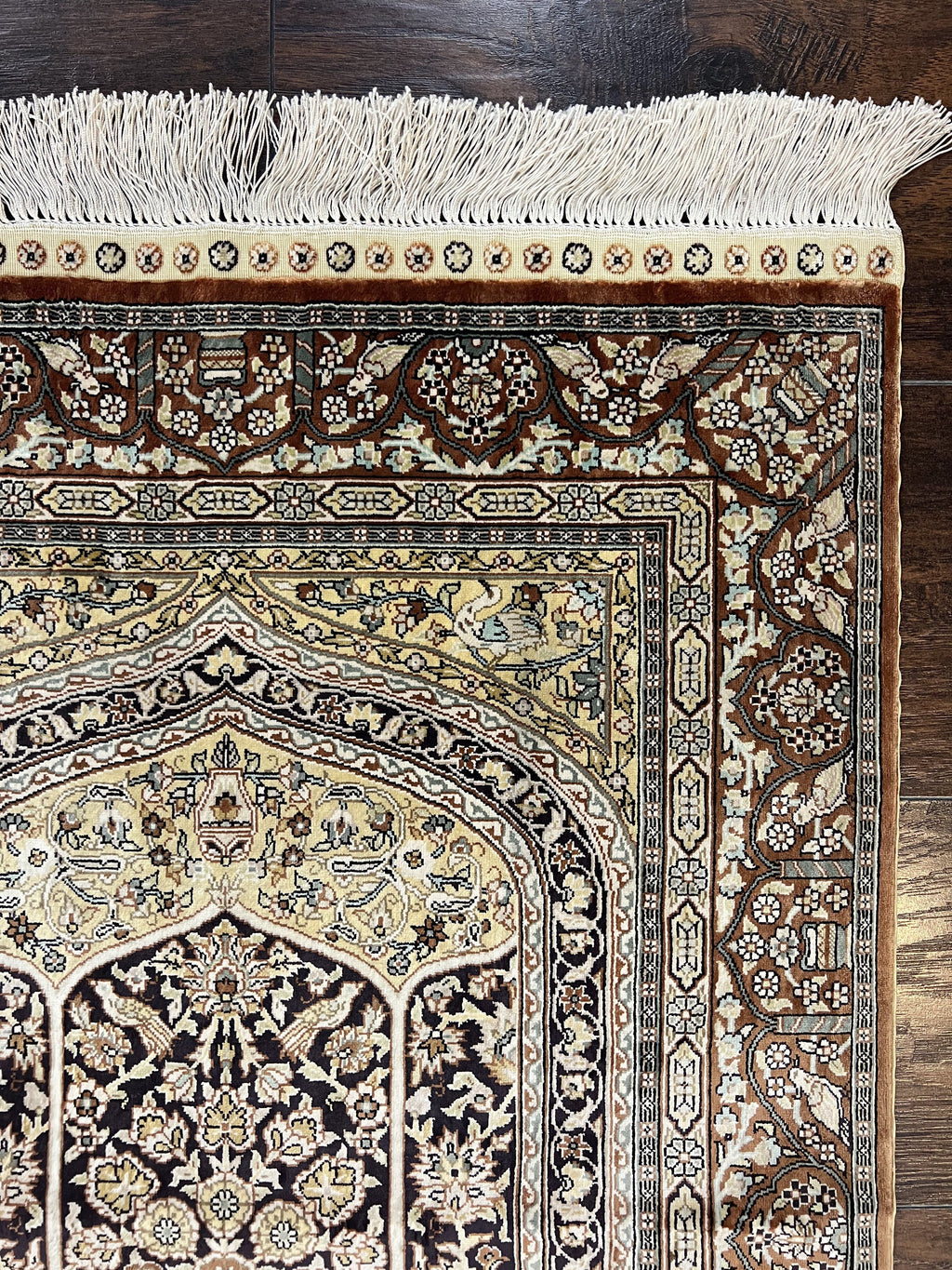 Turkish Silk Hereke Rug 2x3, Floral Vase Tree of Life Birds, Silk Pile on Silk Foundation, Vintage Oriental Carpet, Very Fine, Signature