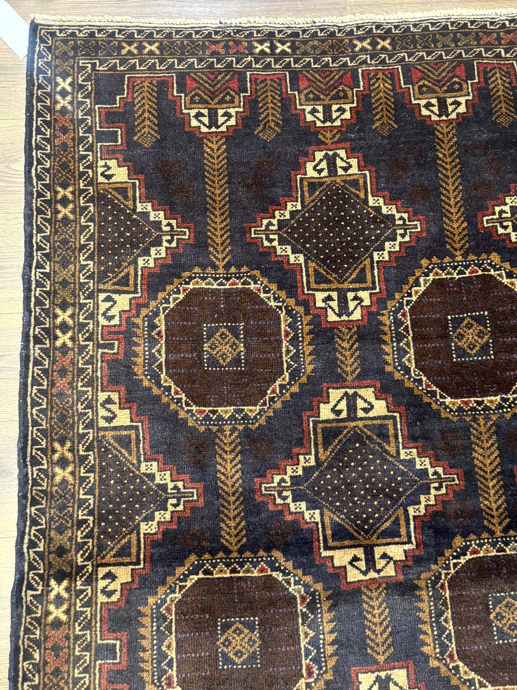 Navy Blue Afghan Balouch Rug 4x6, Handmade, New