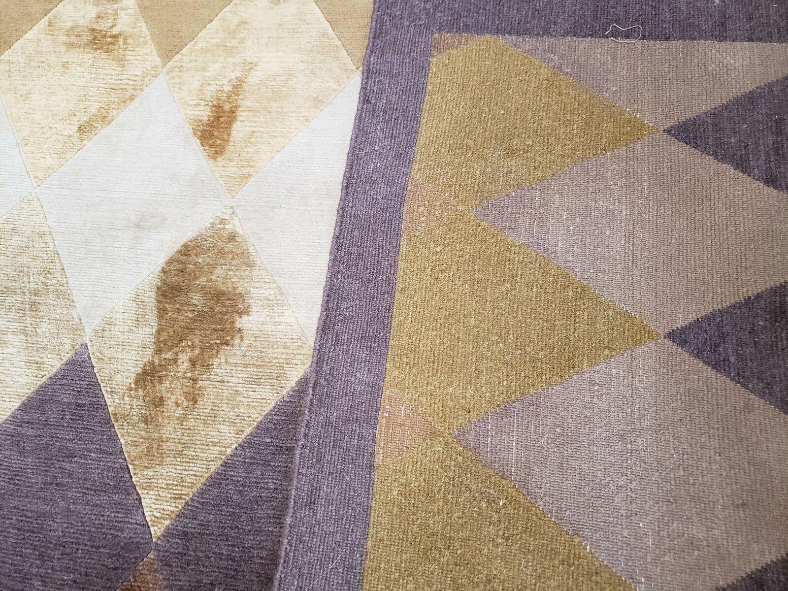 Modern Tibetan Rug 8.6 x 11, Wool and Silk, Multicolor, Diamond Panel Design