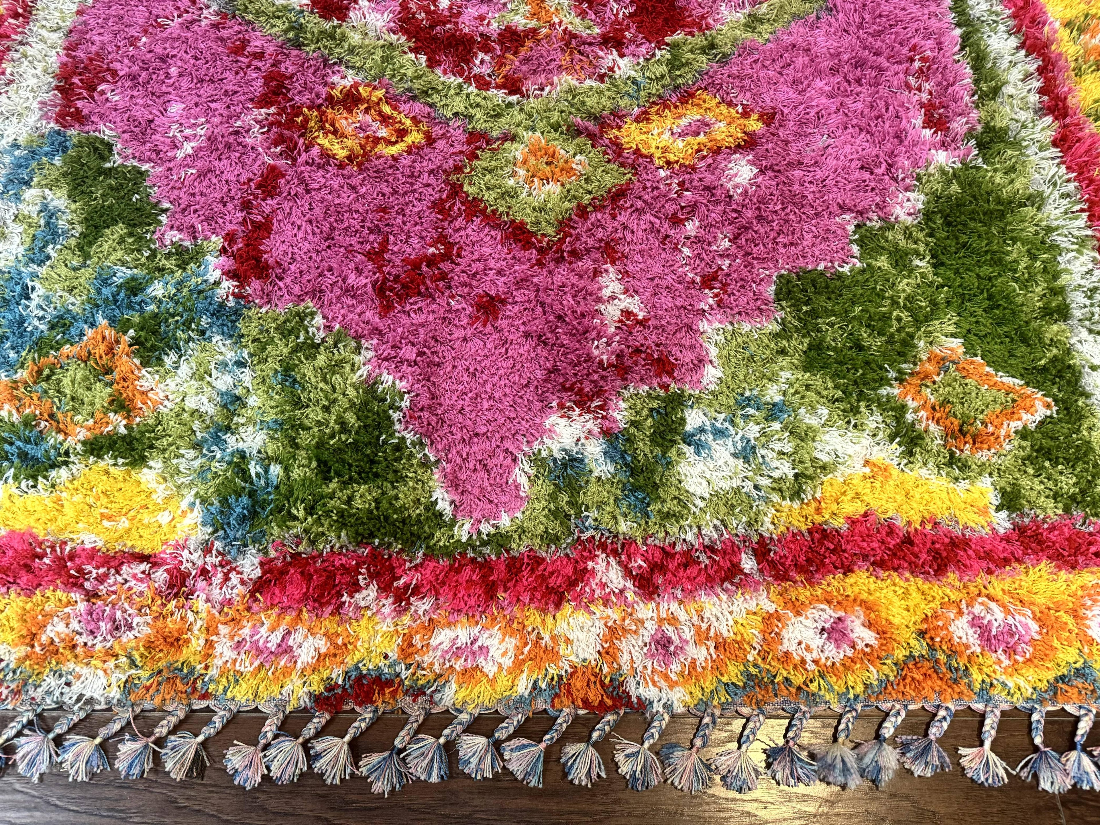 Colorful Shag Rug 8x10, Fuchsia and Multicolor