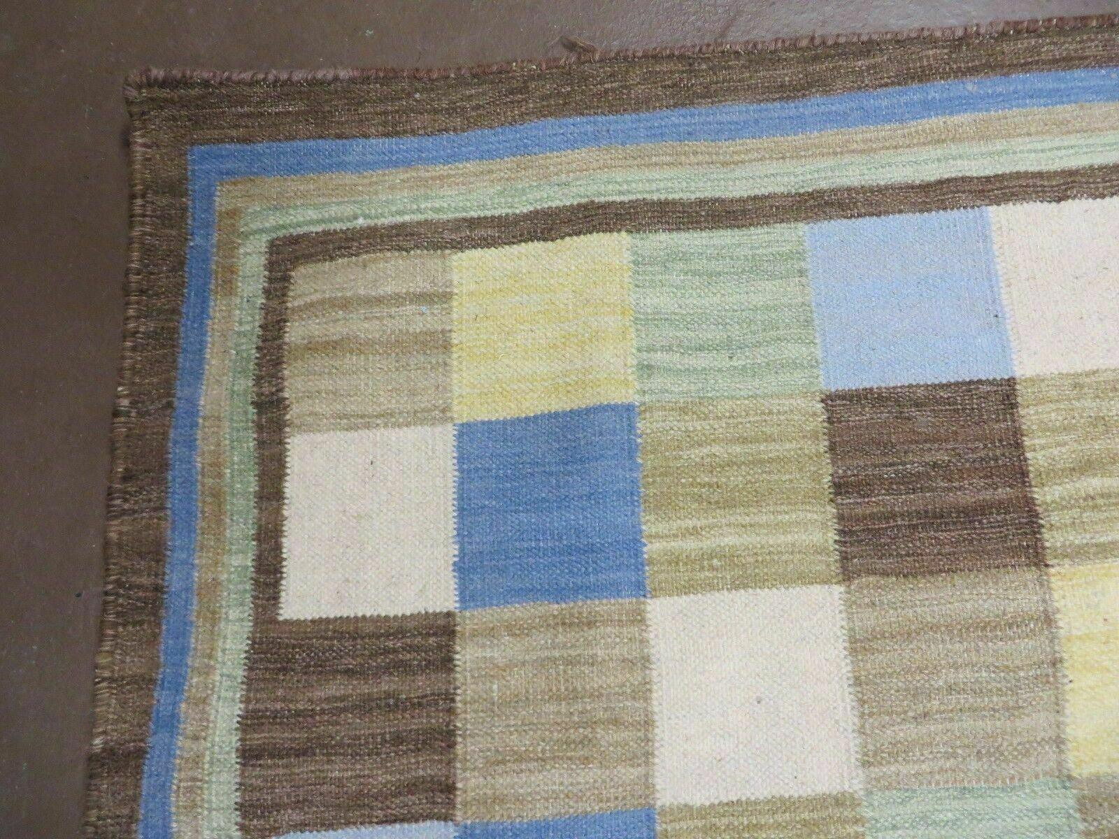 5' X 8' Hand-knotted Kilim Dhurrie Wool Cotton Rug Flat Weave Carpet Checkered Pattern Colorful Multicolor