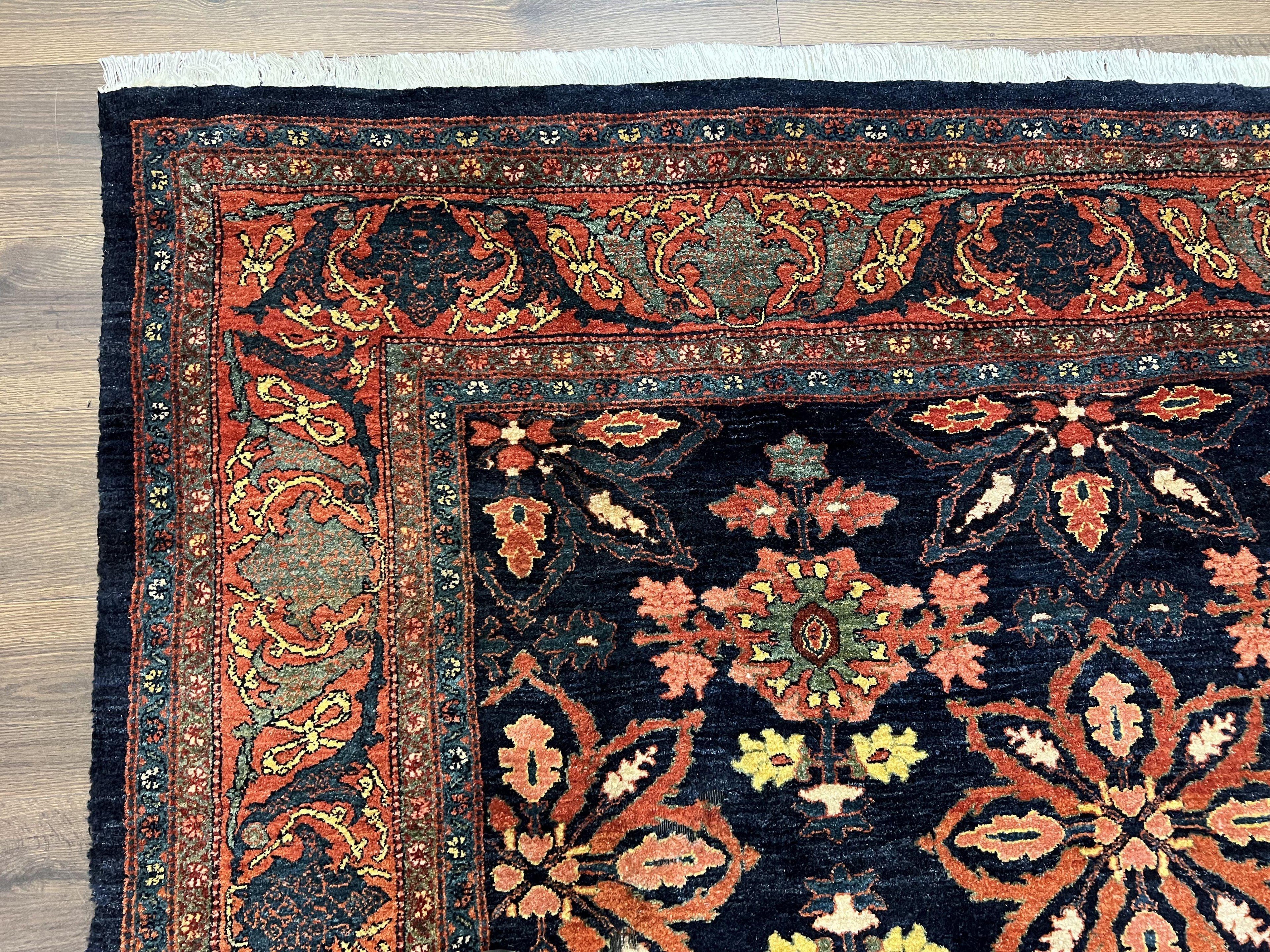 Wonderful Persian Rug 7x10, Navy Blue and Red, Allover Floral Pattern, Bidjar Carpet, Authentic Oriental Rug 7 x 10, Wool Hand Knotted Rug