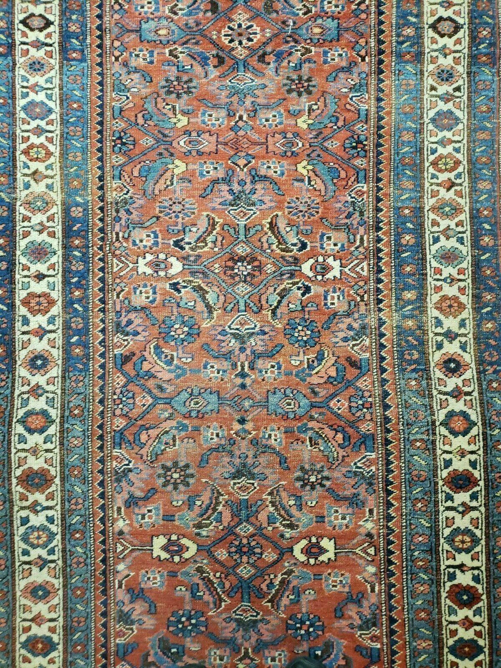 3' 8" X 11' Antique Handmade Turkish Wool Rug Veg Dye Runner Nice Rusted Red