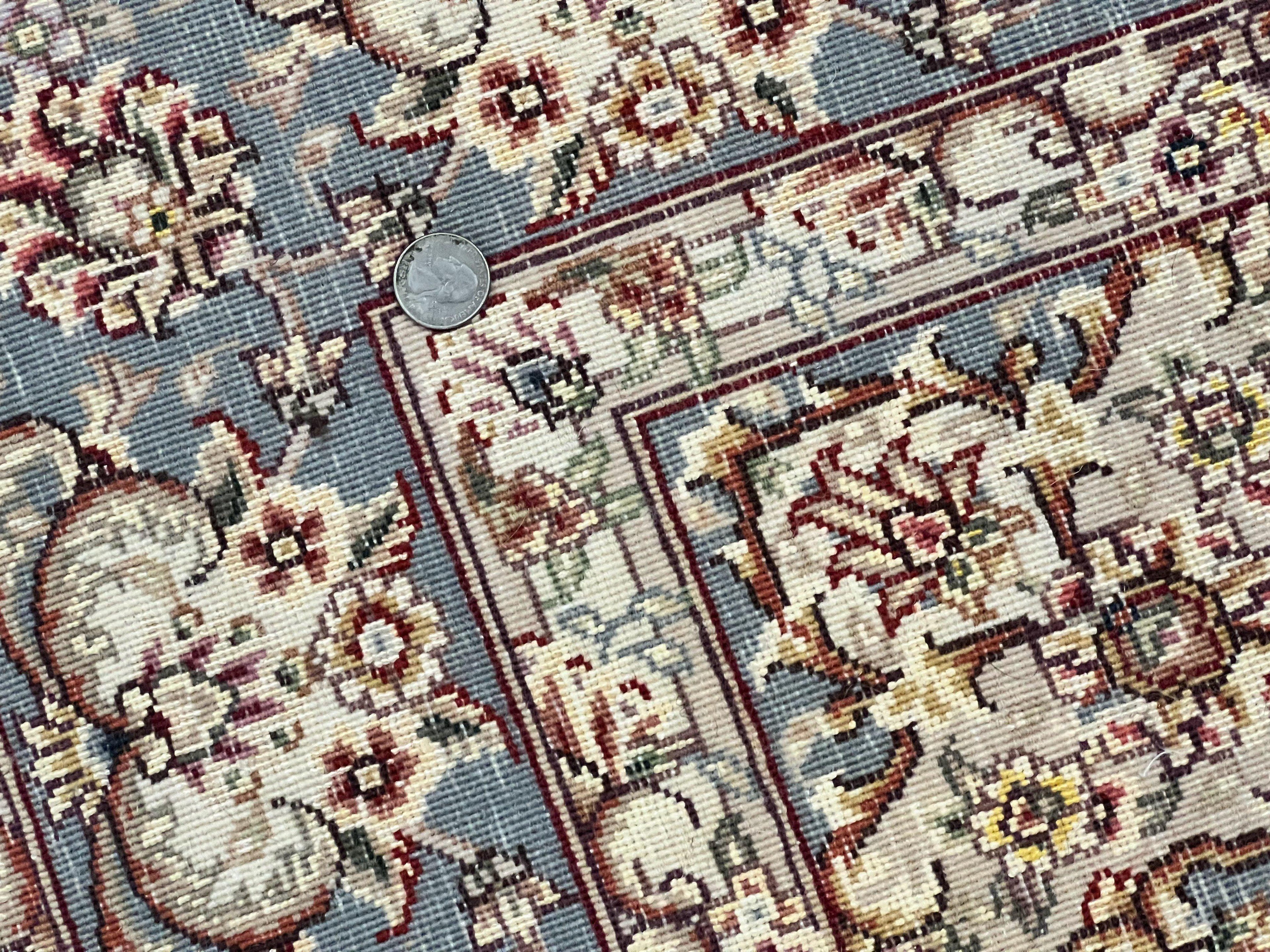 Sino Persian Square Rug 5x5, Very Fine Oriental Carpet, Wool & Silk Highlights, Ivory, Hand Knotted Handmade Vintage Traditional Rug