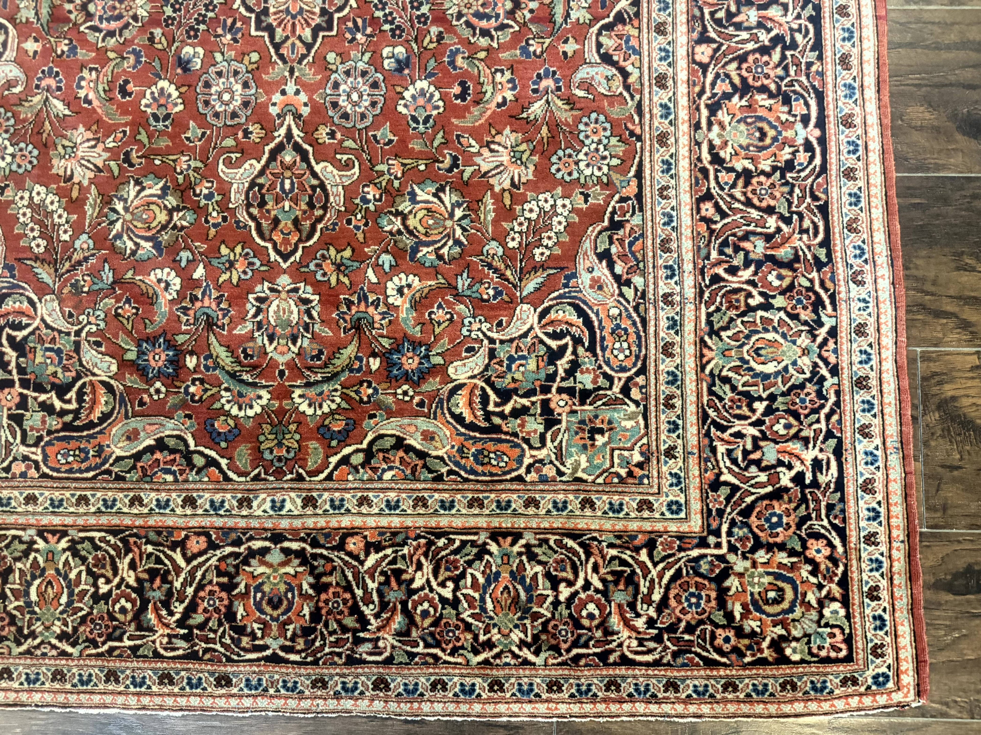 Persian Kashan Rug 4x7, Red, Floral Medallion, Vintage, Wool