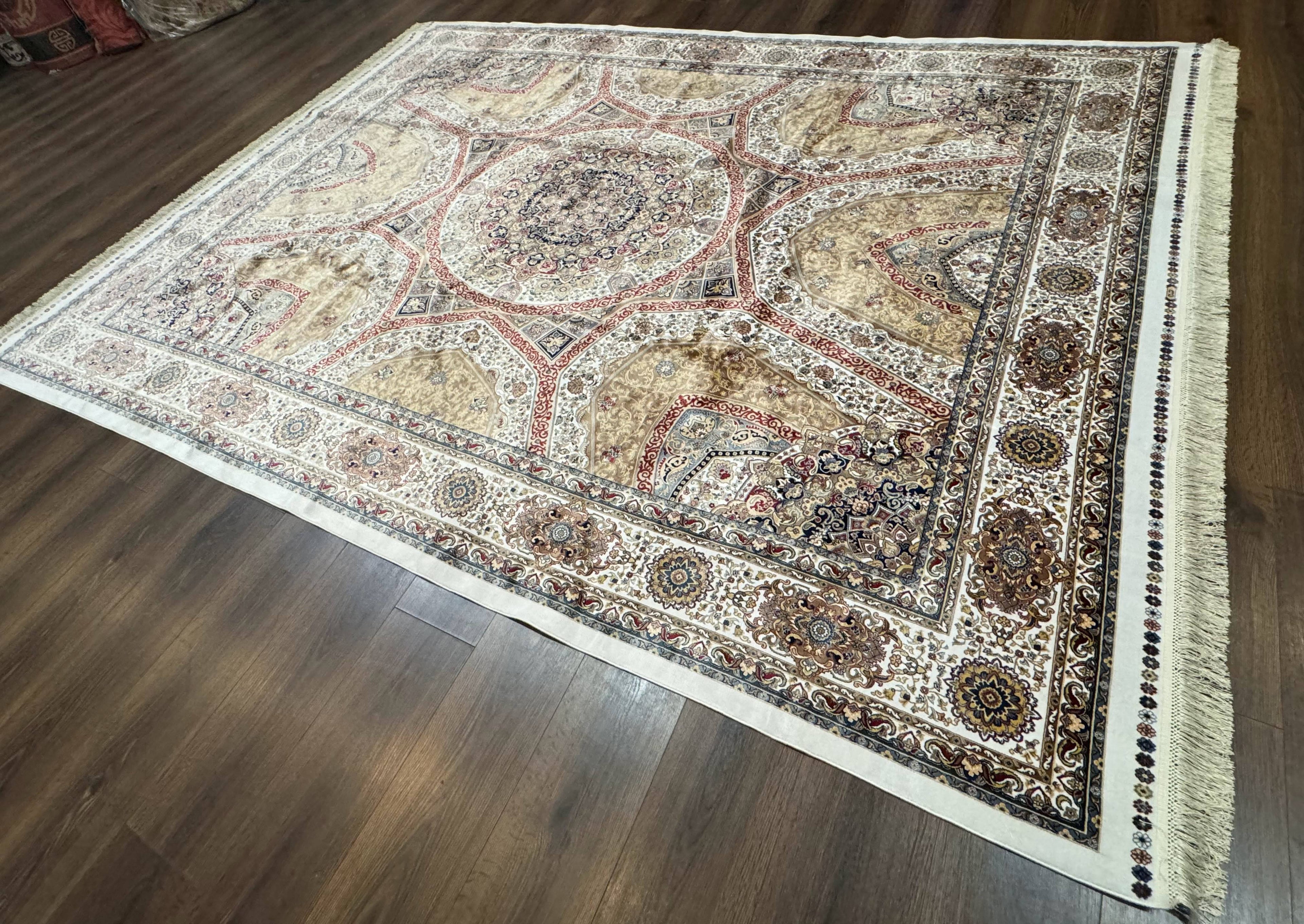 Turkish Silk Rug 8x10, Dome Design, Hereke Carpet, Bamboo Silk, New