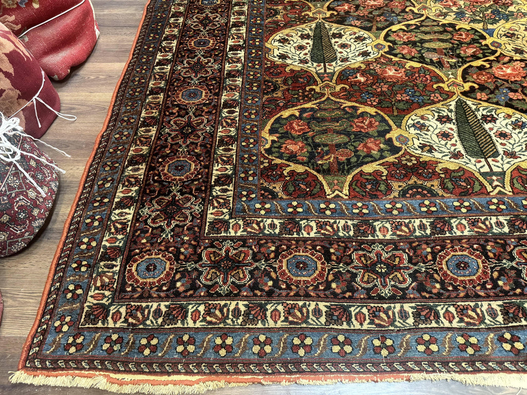 Antique Persian Bakhtiari Rug 12x19, Palace Size Wool Handmade Persian Carpet, Oversized Rug, Panel Design, Peacocks, Multicolor, Rare