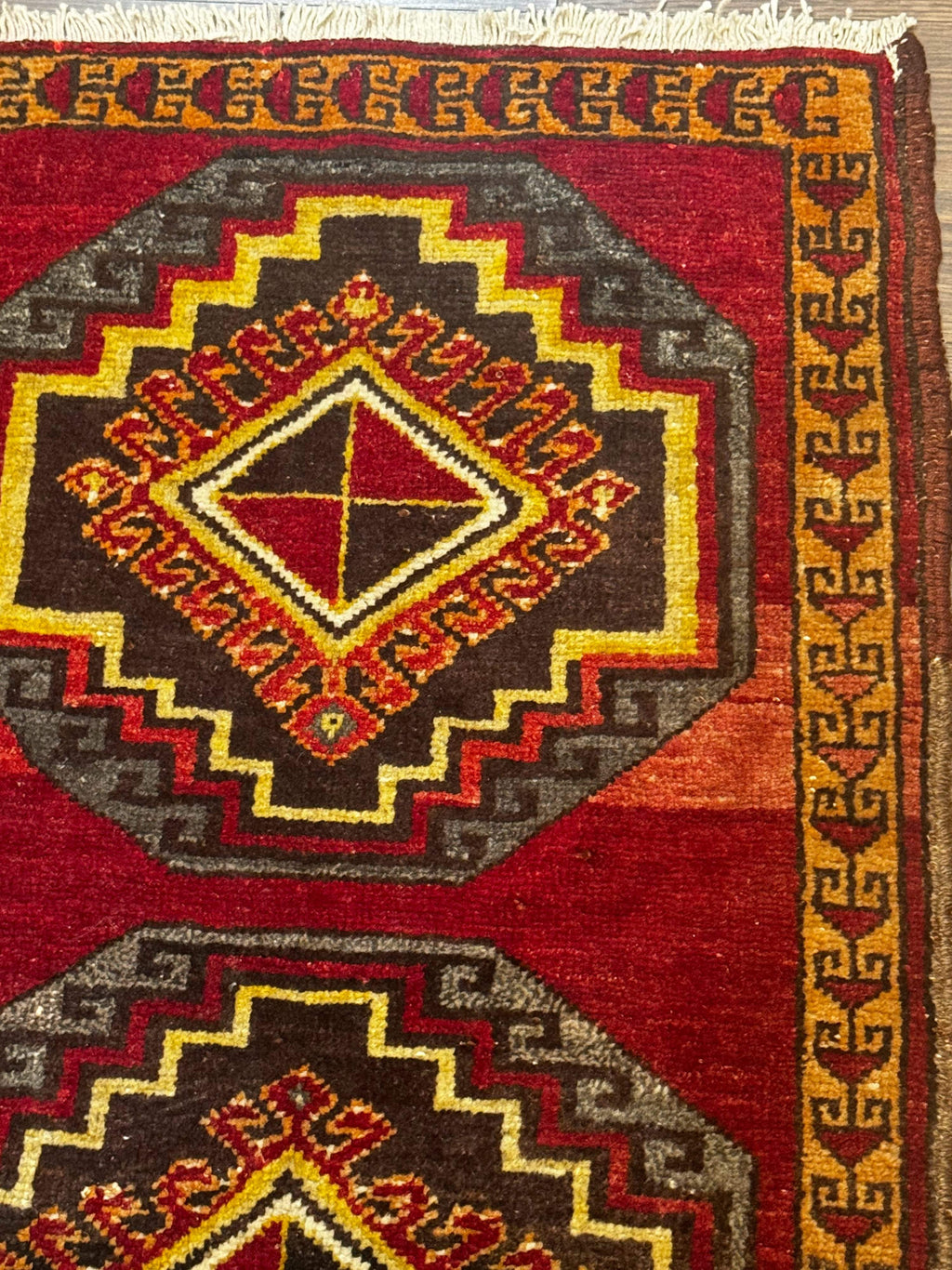 Small Antique Turkish Yastik Rug 2x3, Double Medallions, Geometric, Red, Wool