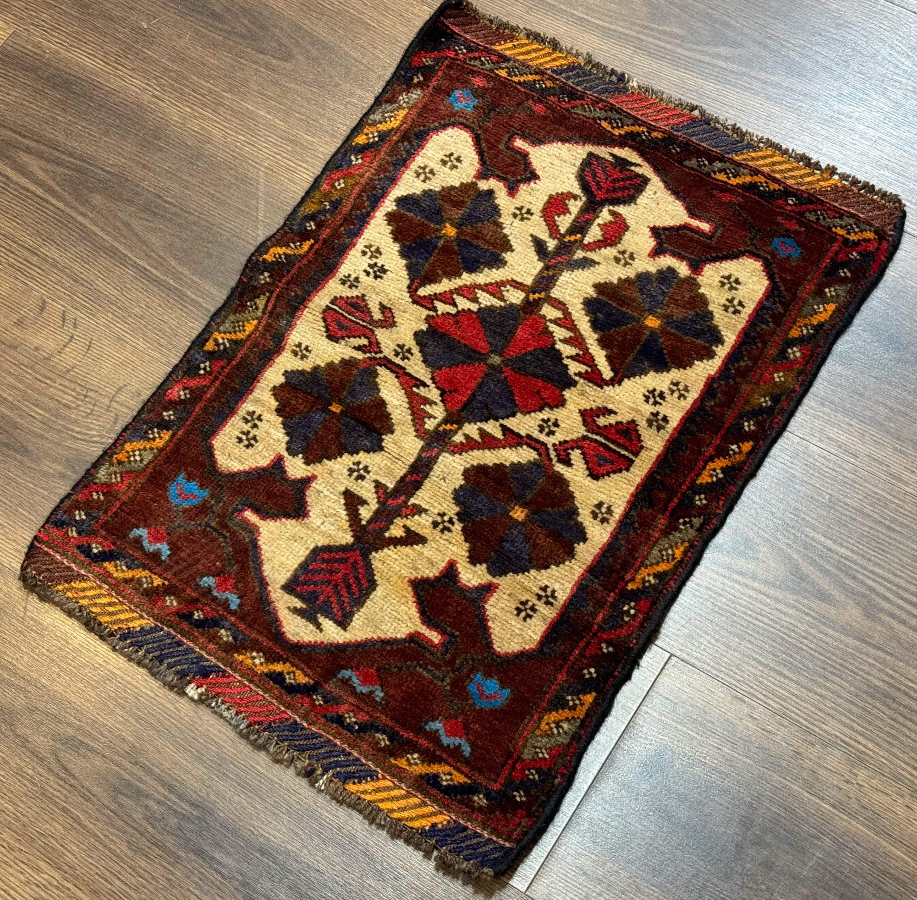 Small Persian Baluchi Tribal Rug, Tan, Handmade