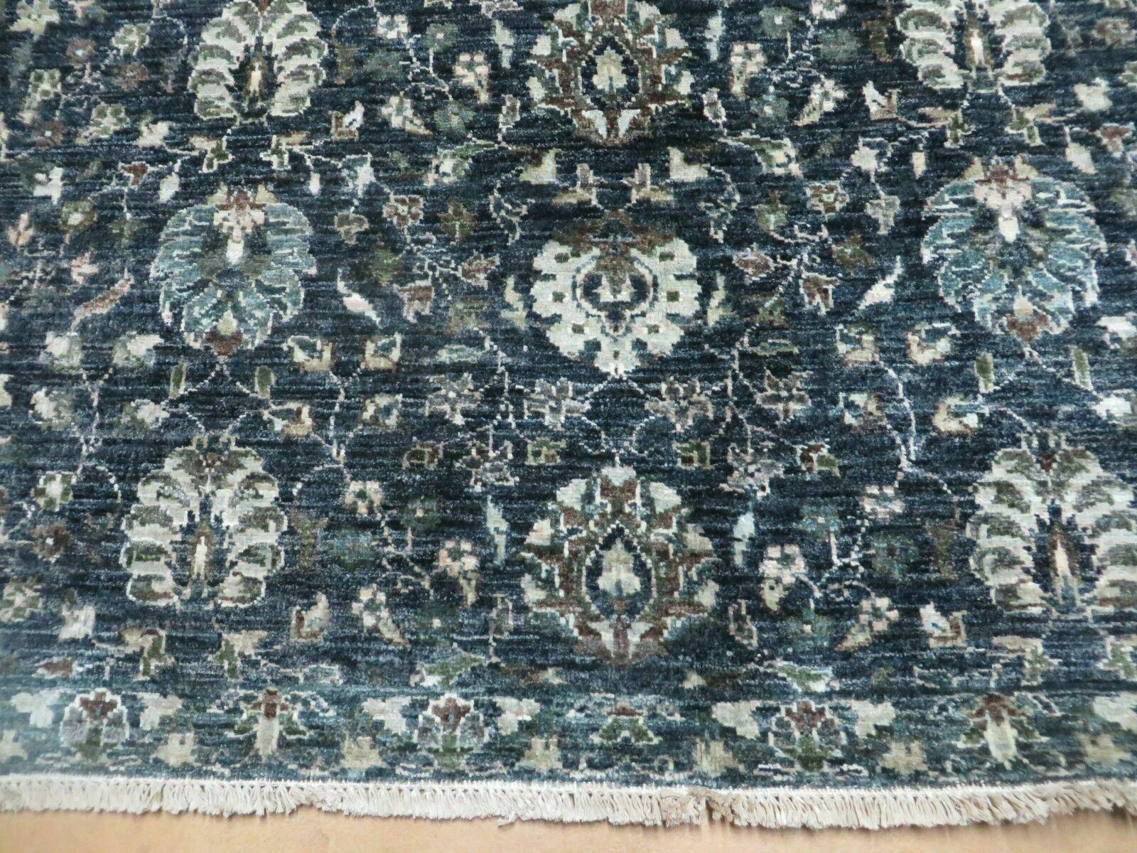 5' 6" X 8' Vintage Handmade Pakistani Floral Oriental Wool Rug Black Dark Grey