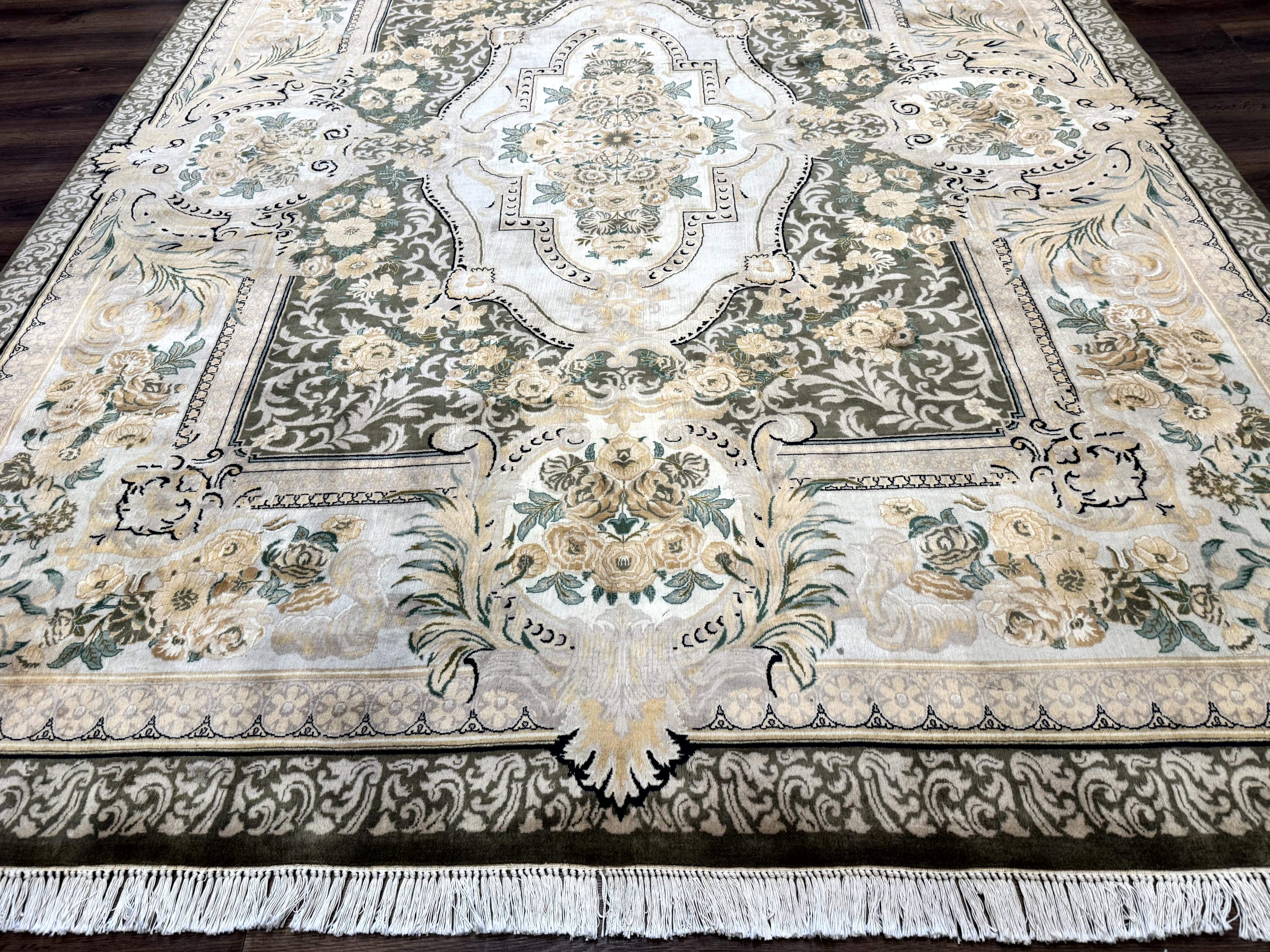 Aubusson Rug 8x10, Very Fine 225 KPSI, Floral, French European Design, Pakistani Carpet