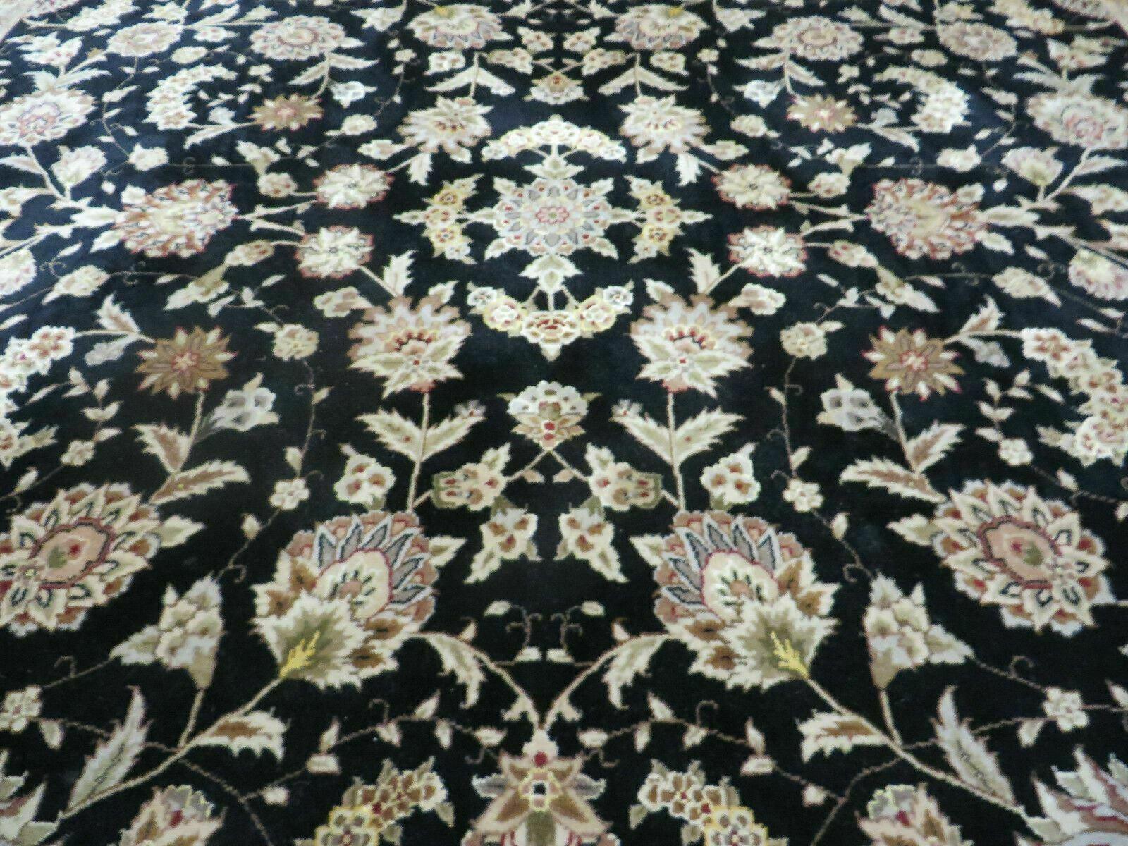 9' X 12' Vintage Handmade Fine Chinese Oriental Floral Wool Rug Silk Black