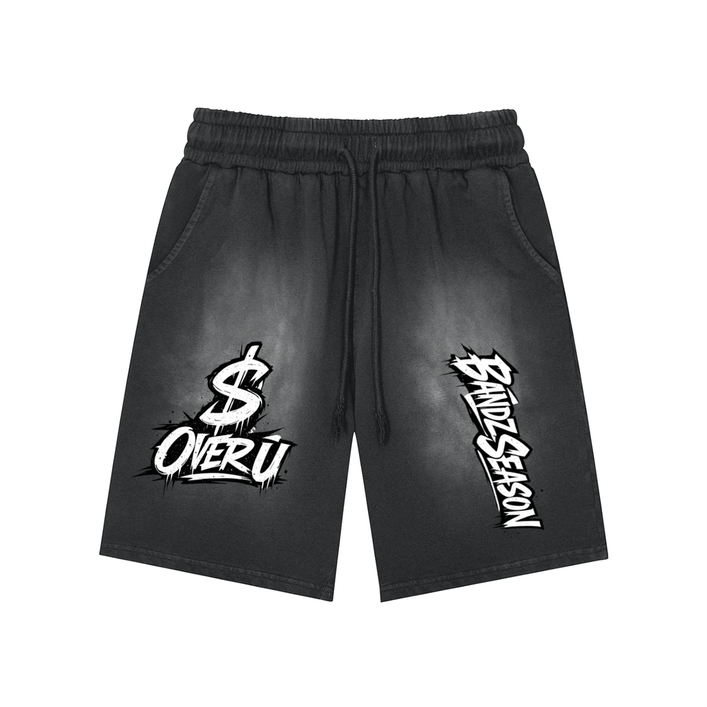 $ OVER U Rectangle Patch Monkey Washed Shorts