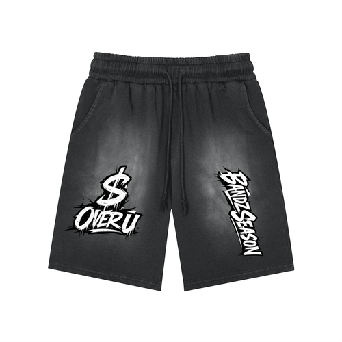 $ OVER U Rectangle Patch Monkey Washed Shorts