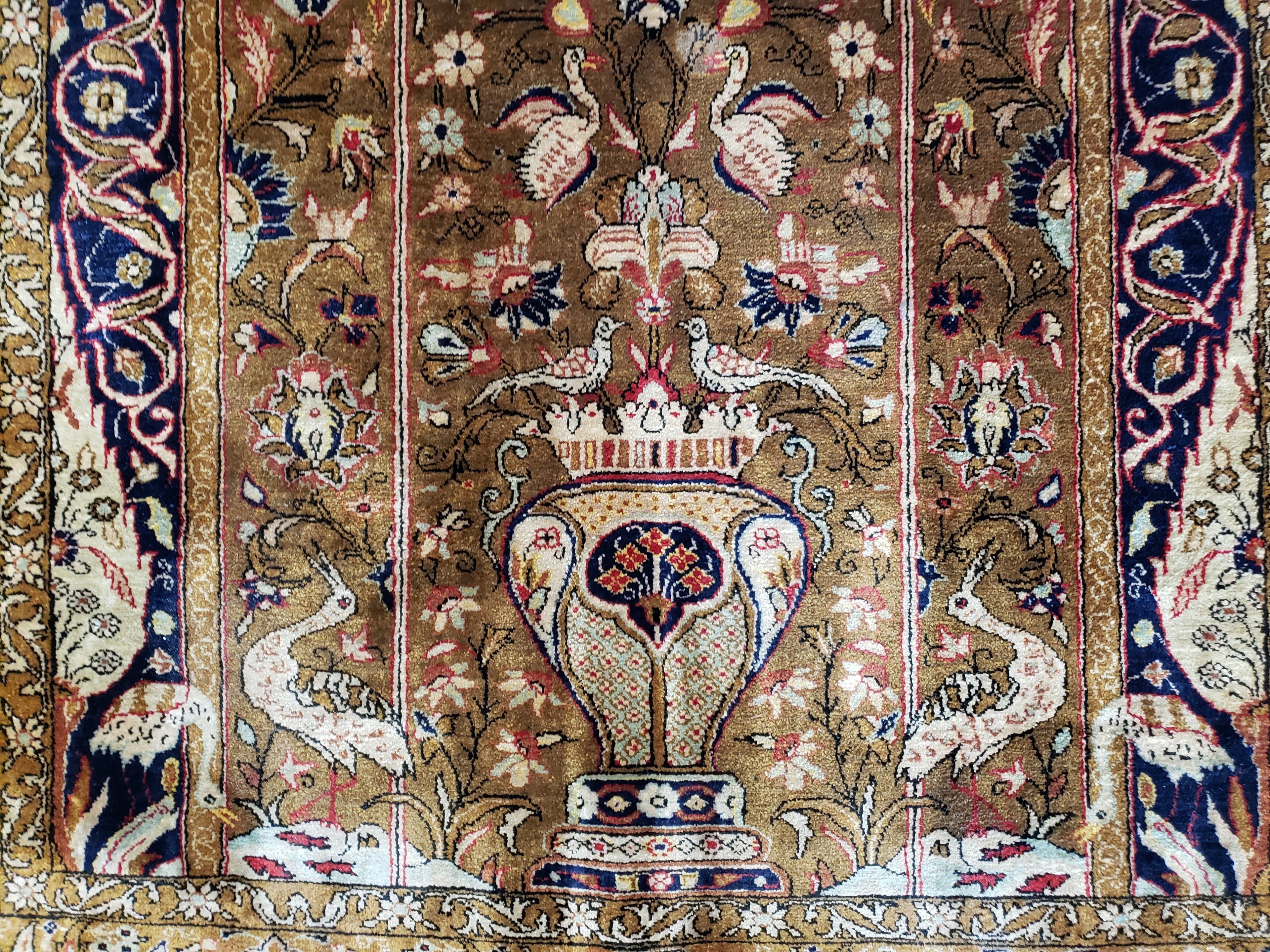 Semi Antique Persian Qum Silk Prayer Rug, Silk, Hand-Knotted, 3'6" x 5'