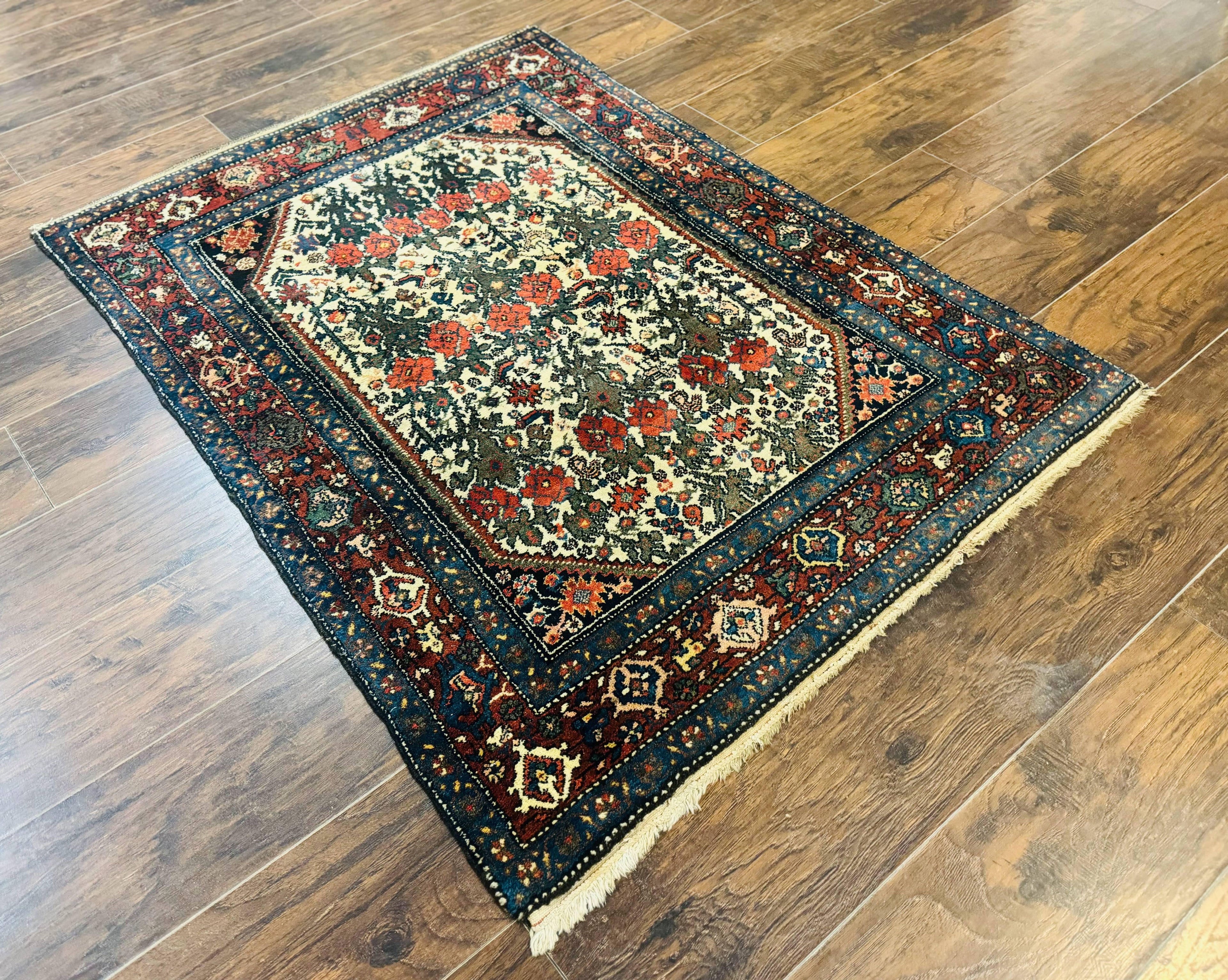 Persian Tribal Rug 3x5, Antique Persian Carpet, Floral Roses, Handmade, Persian Zanjan Rug