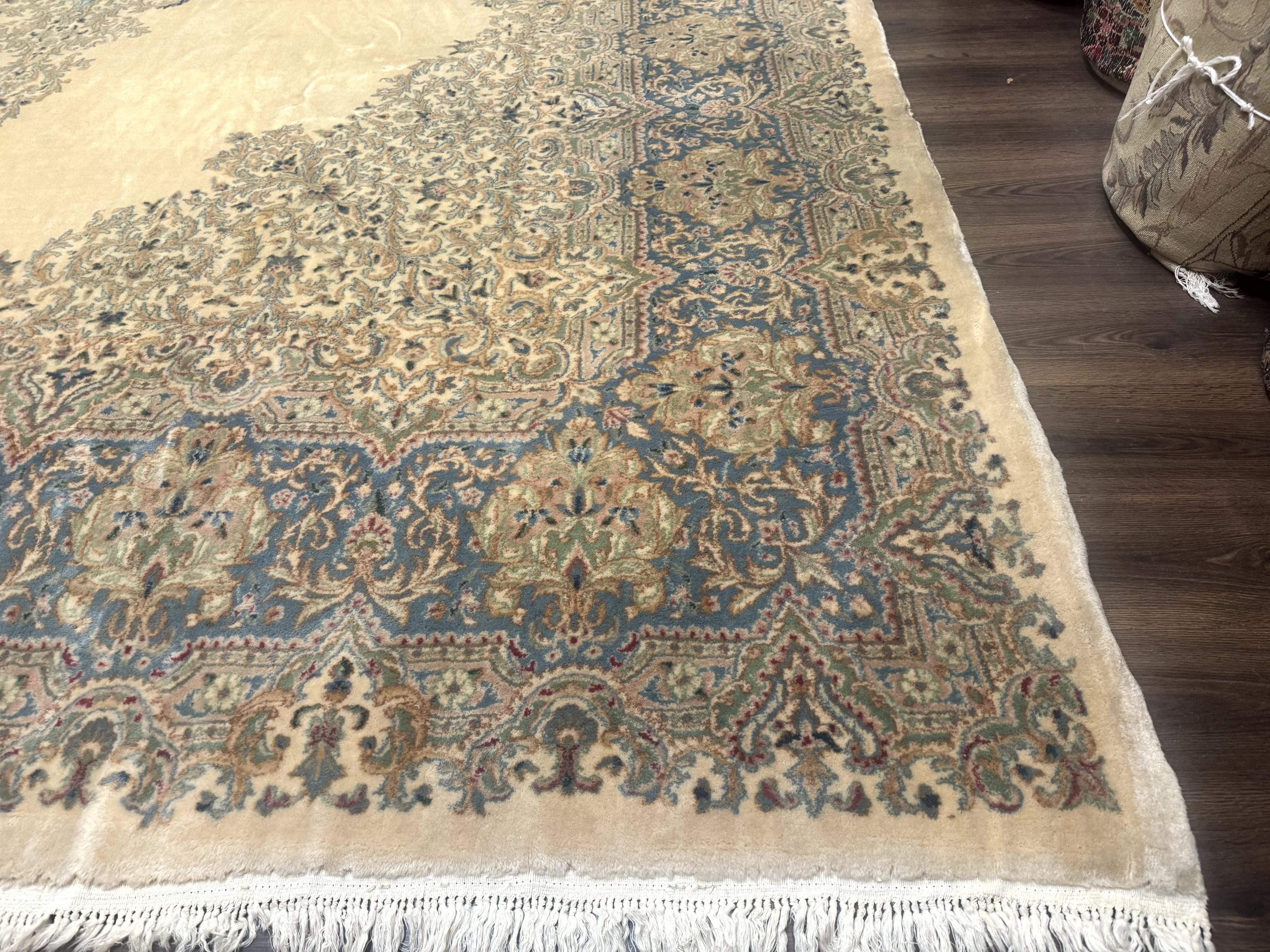 Palace Size Persian Kerman Rug 12x18, Floral Semi Open Field, Signed, Fine 240 KPSI
